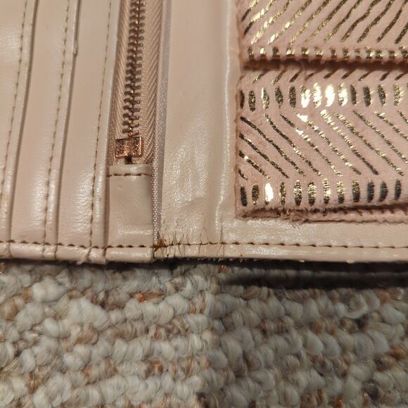 Nanette Lepore PVC Fold Phone Lip Stick Wallet Clutch Rose Gold RFID Lined - Picture 5 of 10